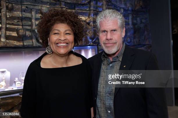 Designer Opal Stone and Ron Perlman attend the Opal Stone Luxury Handbags And Fine Jewelry Launch at Gray Gallery on December 8, 2011 in Beverly...