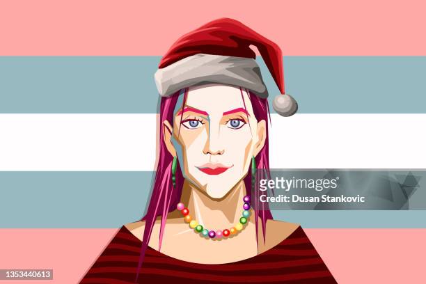 transgender-person mit weihnachtsmannhut - gay christmas stock-grafiken, -clipart, -cartoons und -symbole