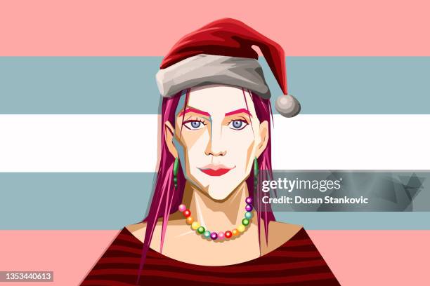 transgender person in santa hat - gay christmas stock illustrations