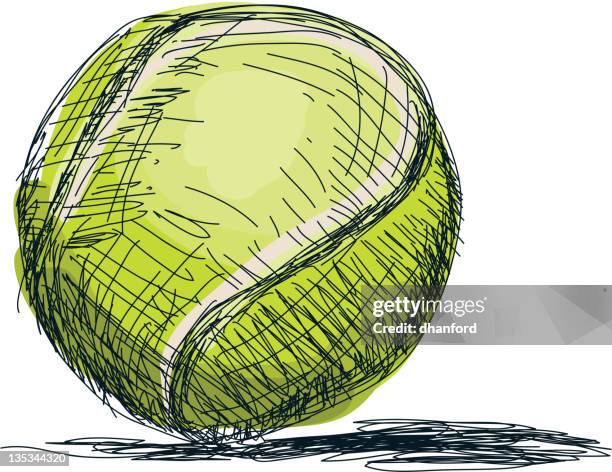 tennis ball sketch, hand drawn pen and ink style - tennis ball stock illustrations