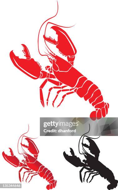 lobsters with large claws, detailed and silhouette - lobster dinner stock illustrations