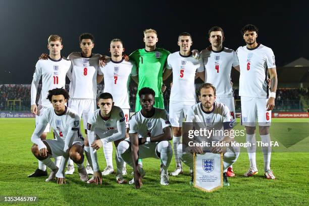 The England team line up prior to the 2022 FIFA World Cup Qualifier match between San Marino and England at San Marino Stadium on November 15, 2021...