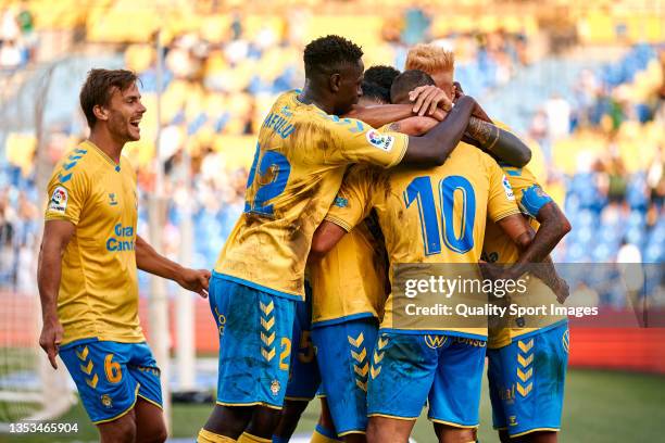 Adalberto Penaranda of UD Las Palmas celebrates the fourth goal during the LaLiga Smartbank match between UD Las Palmas and FC Cartagena at Estadio...