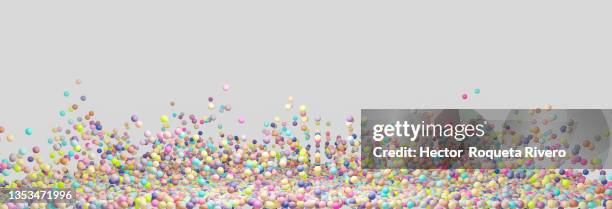 many colored spheres on white background, 3d render, panoramic image - abundance stock illustrations stock pictures, royalty-free photos & images