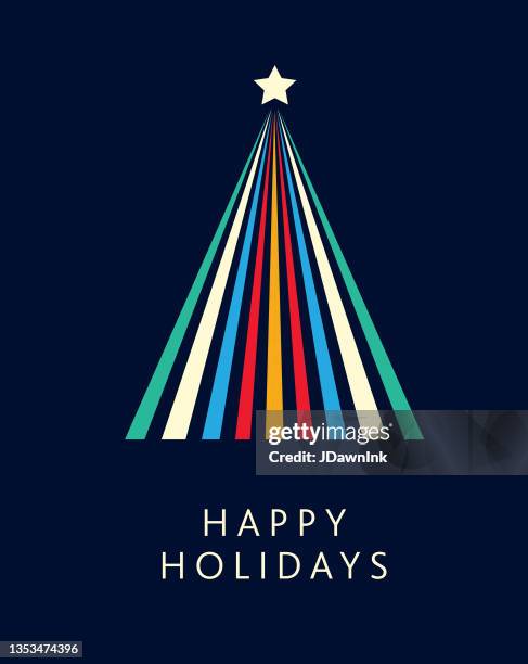 stockillustraties, clipart, cartoons en iconen met happy holidays greeting card flat design template with simple geometric christmas tree shape - kerstkaart