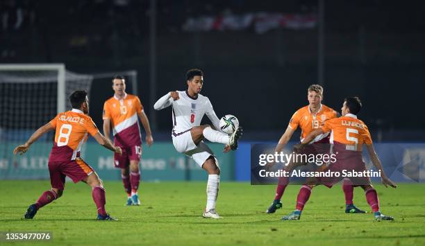 Jude Bellingham of England controls the ball during the 2022 FIFA World Cup Qualifier match between San Marino and England at San Marino Stadium on...