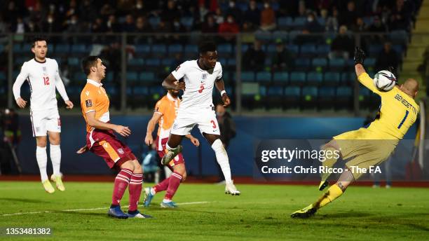 Bukayo Saka of England scores their team's tenth goal during the 2022 FIFA World Cup Qualifier match between San Marino and England at San Marino...