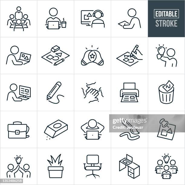 grafikdesign dünne liniensymbole - bearbeitbare kontur - designberuf stock-grafiken, -clipart, -cartoons und -symbole