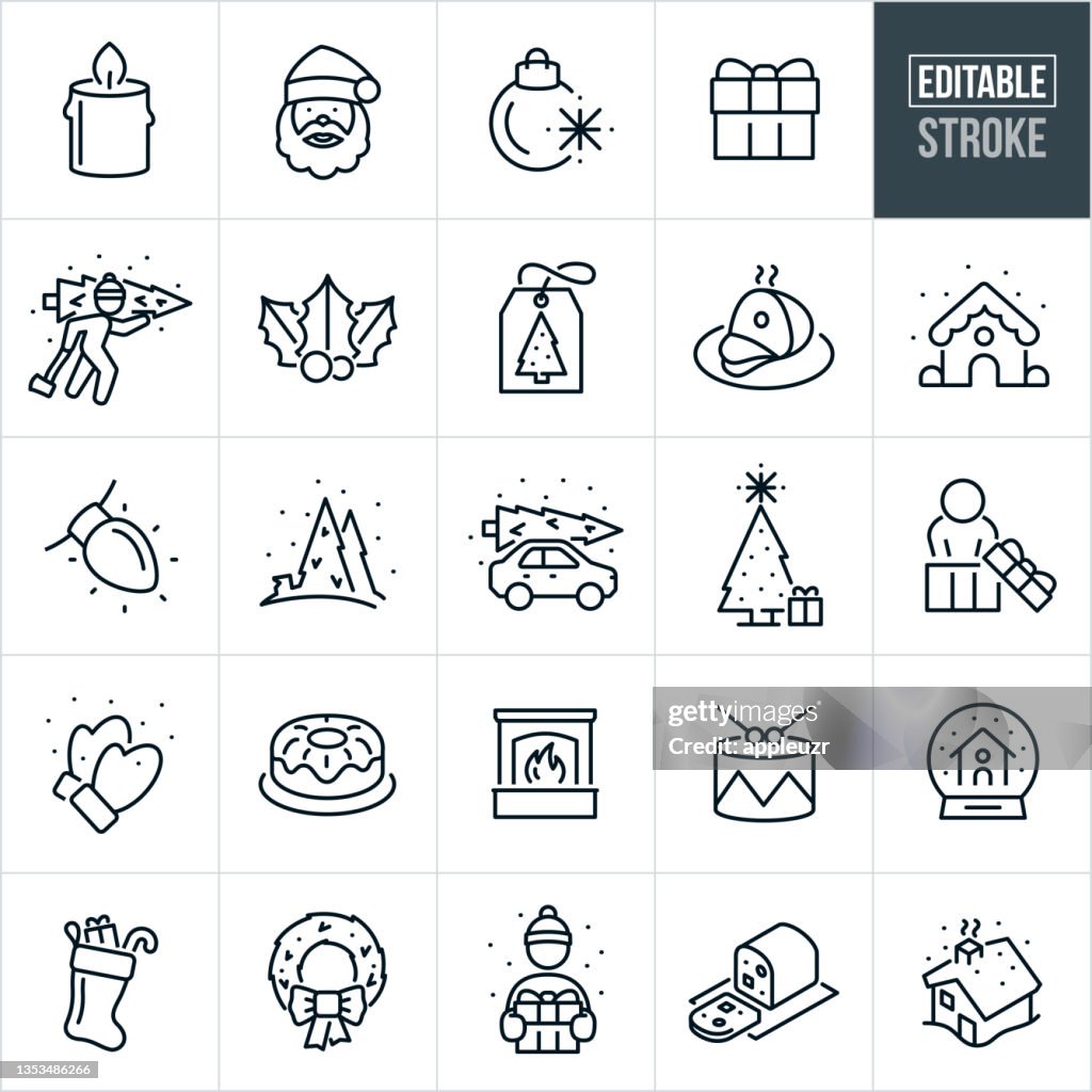 Christmas Thin Line Icons - Bearbeitbare Kontur