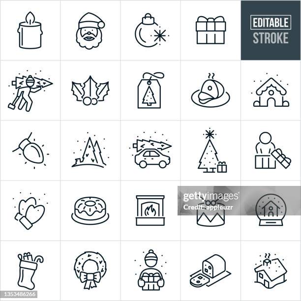 illustrations, cliparts, dessins animés et icônes de icônes de ligne mince de noël - trait modifiable - bougie de noël