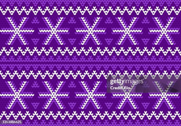 purple holiday snowflake sweater knitted pattern background - ugly retro pattern stock illustrations