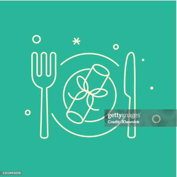 illustrations, cliparts, dessins animés et icônes de concept d’icône de noël dîner de noël coloré style de ligne mince - trait modifiable - repas entre amis