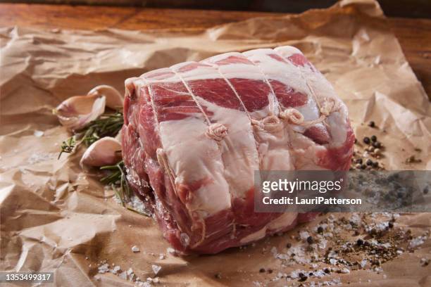 raw boneless pork shoulder roast - pork bildbanksfoton och bilder