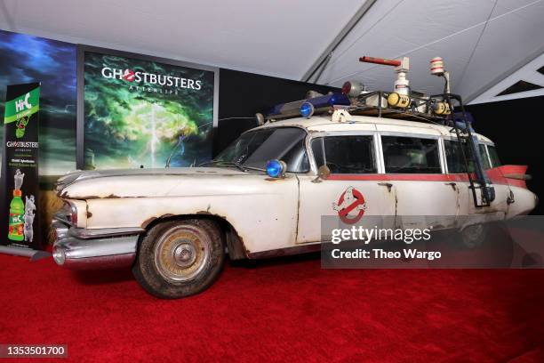 ghostbusters car side view View of the GhostBusters car at the GHOSTBUSTERS: AFTERLIFE World Premiere on November 15, 2021 in New York City.