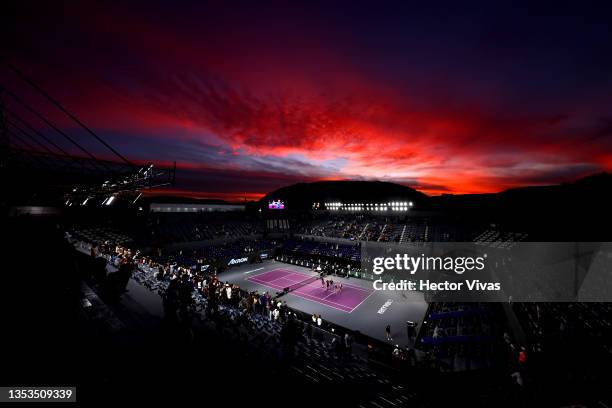 General view of the stadium as Barbora Krejcikova of Czech Republic and Katerina Siniakova of Czech Republic are interviewed after their victory in...