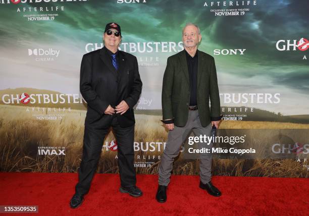 Dan Aykroyd and Bill Murray attend the "Ghostbusters: Afterlife" New York Premiere at AMC Lincoln Square Theater on November 15, 2021 in New York...