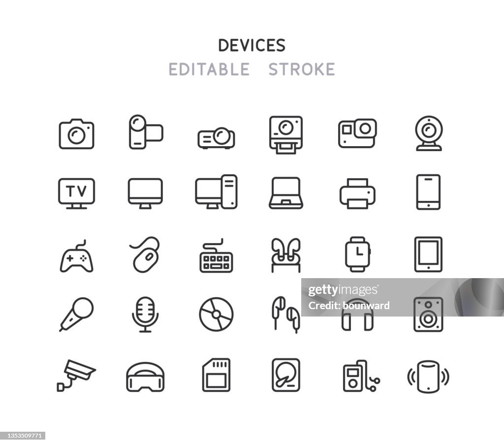 Dispositivos Iconos de línea Trazo editable