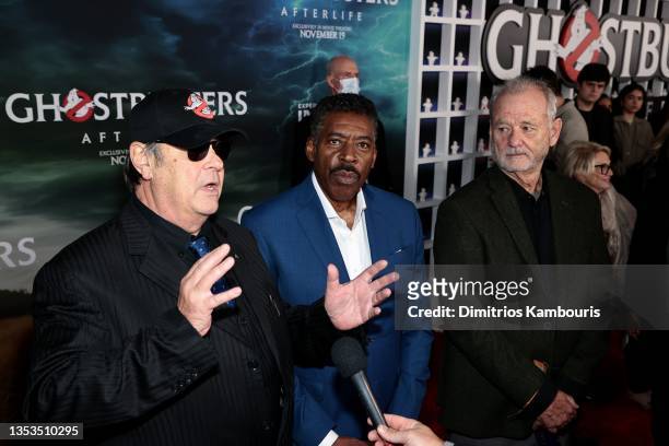 Dan Aykroyd, Ernie Hudson and Bill Murray attend the "Ghostbusters: Afterlife" New York Premiere at AMC Lincoln Square Theater on November 15, 2021...
