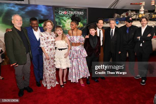 Bill Murray, Ernie Hudson, Carrie Coon, Mckenna Grace, Celeste O'Connor, Logan Kim, Paul Rudd, Ivan Reitman, Dan Aykroyd and Jason Reitman attend the...