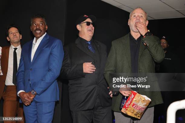 Paul Rudd, Ernie Hudson, Dan Aykroyd, and Bill Murray step onstage at the GHOSTBUSTERS: AFTERLIFE World Premiere on November 15, 2021 in New York...