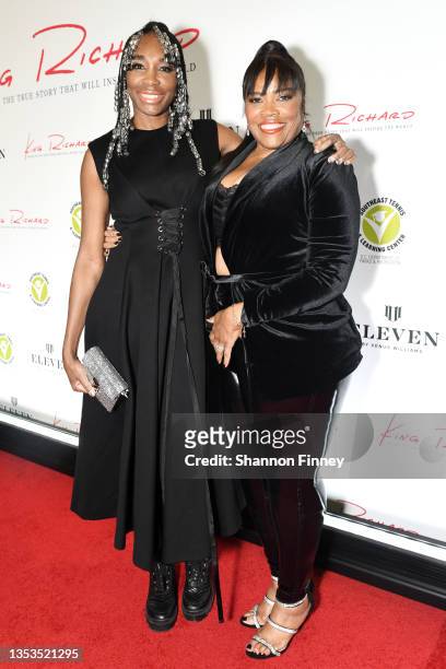 Sisters Venus Williams and Isha Price attend a special advance screening of the motion picture, "King Richard," at the National Museum Of African...