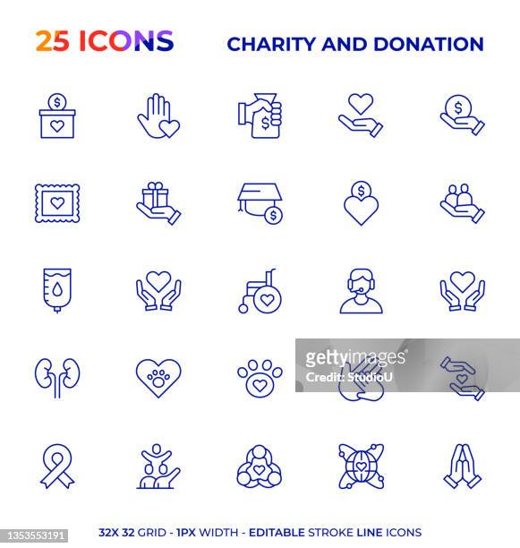 illustrazioni stock, clip art, cartoni animati e icone di tendenza di serie di icone stroke line modificabili per beneficenza e donazioni - affettuoso