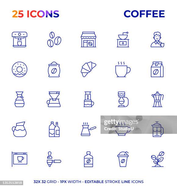 coffee editable stroke line icon series - french press stock illustrations