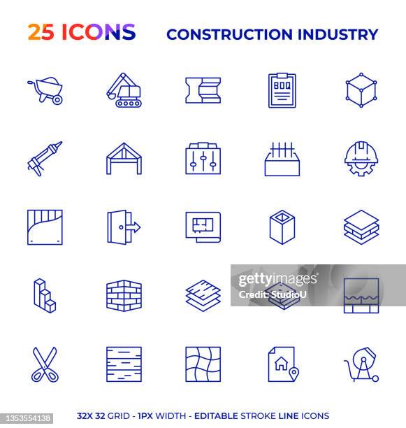 construction industry editable stroke line icon series - caulk gun stock illustrations