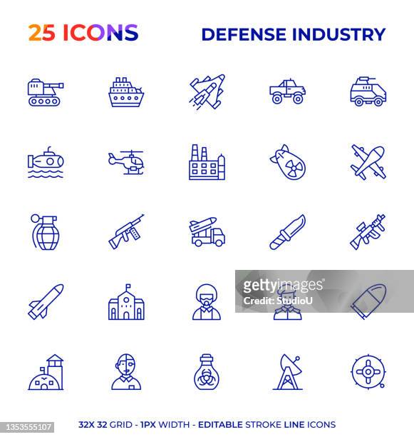 editierbare stroke line icon-serie für die verteidigungsindustrie - us air force stock-grafiken, -clipart, -cartoons und -symbole