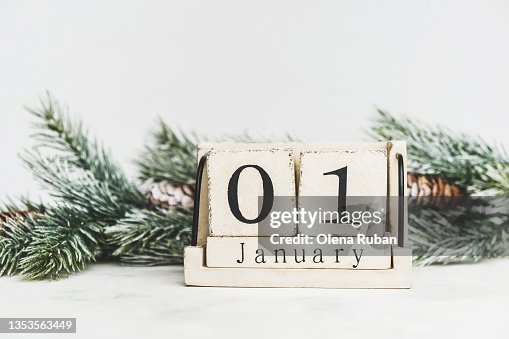 Christmas card with calendar block and pine branch