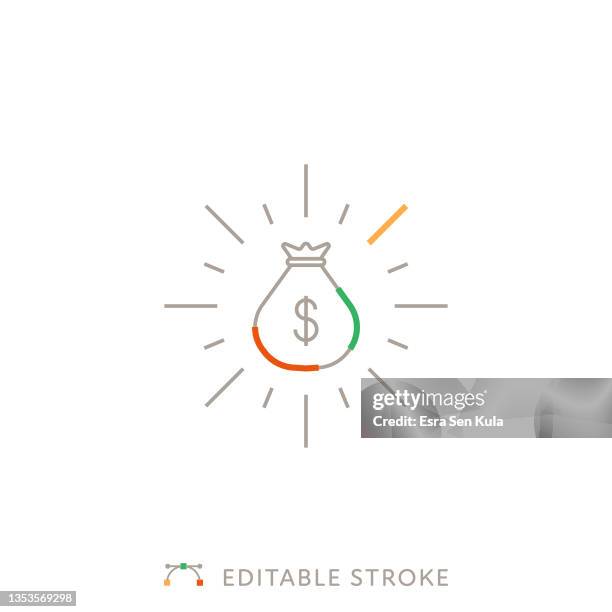 money pouch multicolor line icon with editable stroke - vintage dollar sign white background stock illustrations