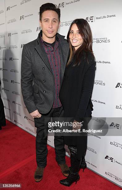Actor Erik Palladino and wife Jaime Lee attend A&E's premiere party event for Stephen King's "Bag of Bones" at Fig & Olive Melrose Place on December...