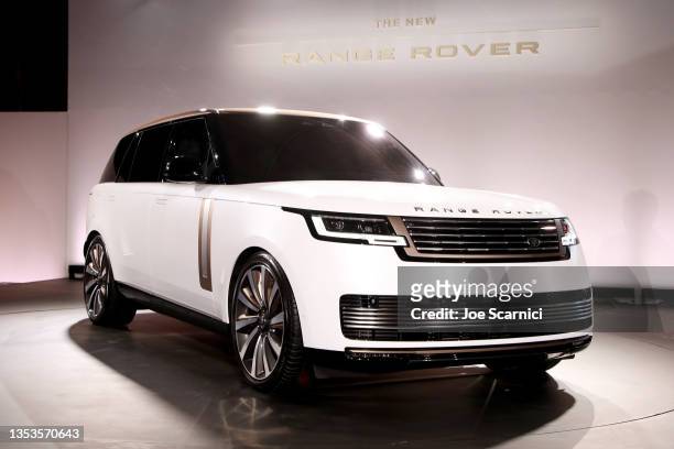 The new Range Rover is seen onstage during The Range Rover Leadership Summit at the Academy Museum of Motion Pictures on November 15, 2021 in Los...