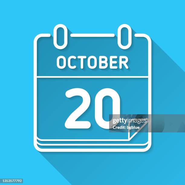 october 20. icon on blue background - flat design with long shadow - number 20 stock illustrations