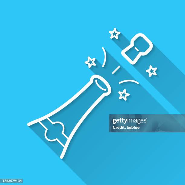 champagne explosion. icon on blue background - flat design with long shadow - exploding bottle stock illustrations