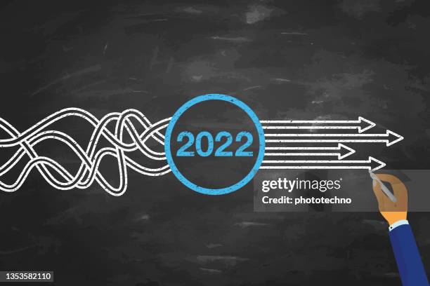 solution concepts new year 2022 on blackboard background - right first time stock illustrations