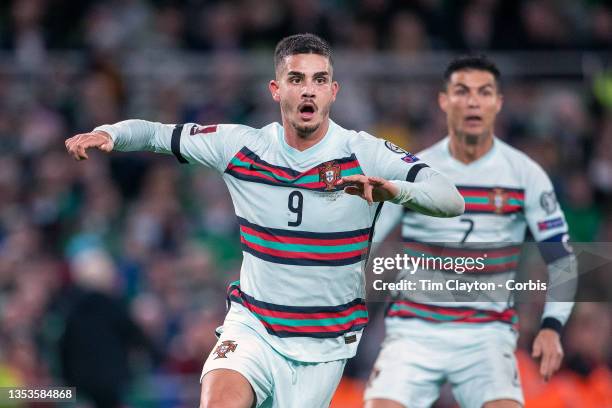 November 11: André Silva of Portugal watched by Cristiano Ronaldo of Portugal during the Republic of Ireland V Portugal FiFA World Cup European...