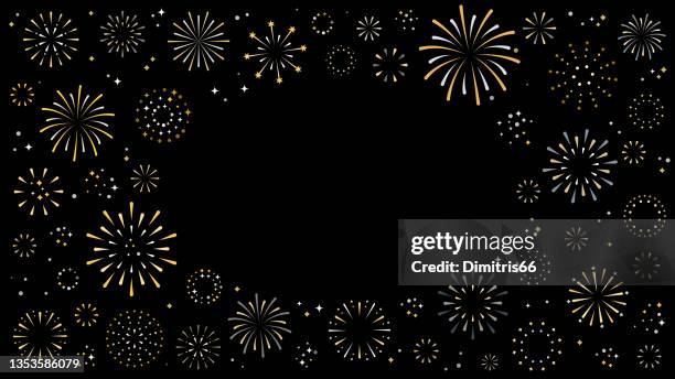 fireworks background with copy space on black background - firework border stock illustrations