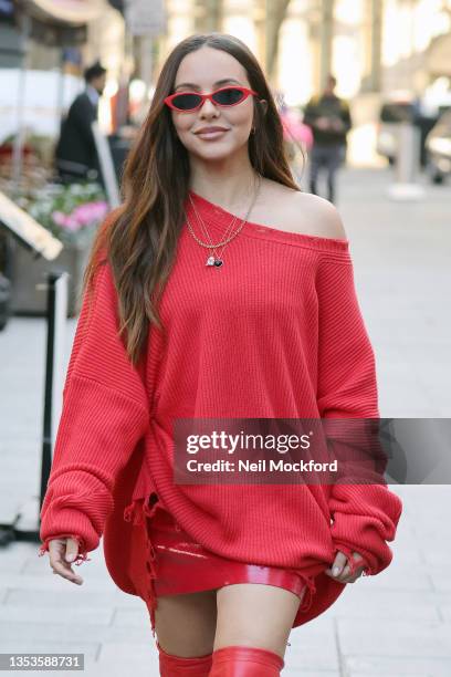 Jade Thirlwall seen arriving at Global Radio Studios on November 16, 2021 in London, England.