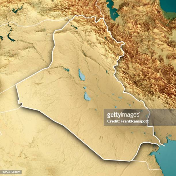 イラク 3d レンダリング地形図カラーボーダー - mesopotamian ストックフォトと画像