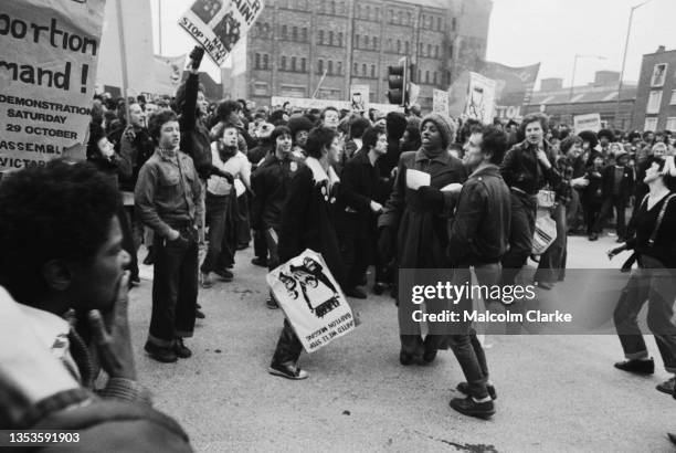 Youths attend a protest against the National Front, far-right fascist political party, in Birmingham, UK, 20th February 1977.