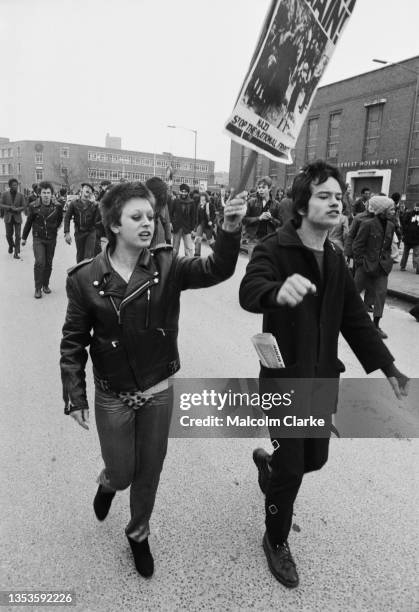 Youths attend a protest against the National Front, far-right fascist political party, in Birmingham, UK, 20th February 1977.
