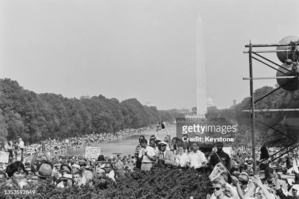 Over 200,000 people gather around the Lincoln Memorial during the March on Washington for Jobs and Freedom, Washington DC, US, 28th August 1963.