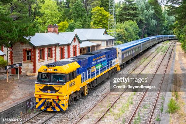 movember overland passes the historic mt lofty railway station in adelaide hills - adelaide train stock pictures, royalty-free photos & images