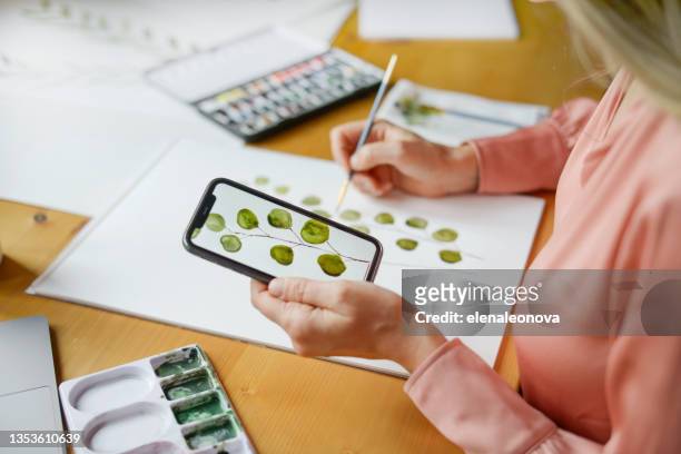 woman artist at work (with laptop) - table of content stock pictures, royalty-free photos & images