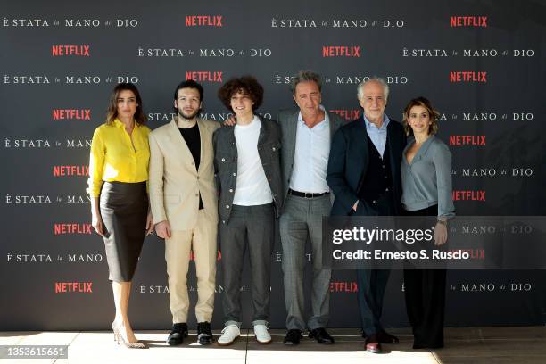 Luisa Ranieri, Marlon Joubert, Filippo Scotti, Director Paolo Sorrentino, Toni Servillo and Teresa Saponangelo attend the photocall for the Italian...