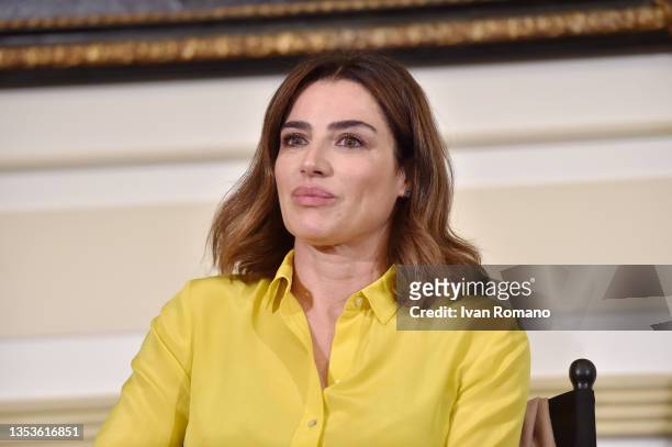 Luisa Ranieri attends the press conference for the Italian premiere of "The Hand Of God" at Hotel Vesuvio on November 16, 2021 in Naples, Italy.