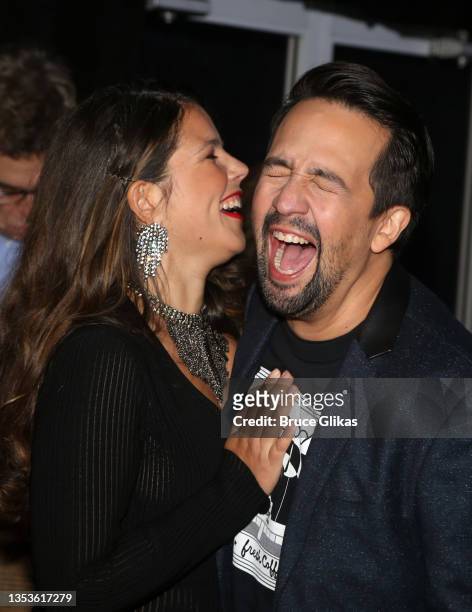 Vanessa Nadal and Lin-Manuel Miranda pose at the New York Premiere of A Netflix film "Tick, Tick...Boom!" at The Schoenfeld Theatre on November 15,...