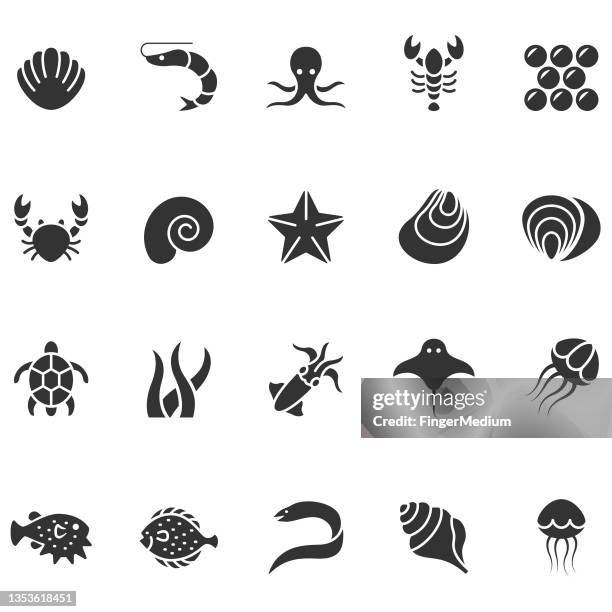 sea food icons - freshwater stock illustrations