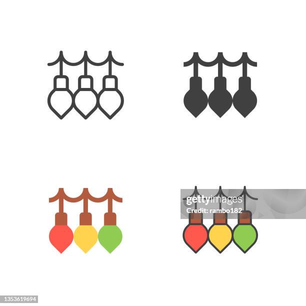 christmas lights line, solid, flat and colour vector icon. editable stroke. pixel perfect. for mobile and web. - string lights isolated stock illustrations
